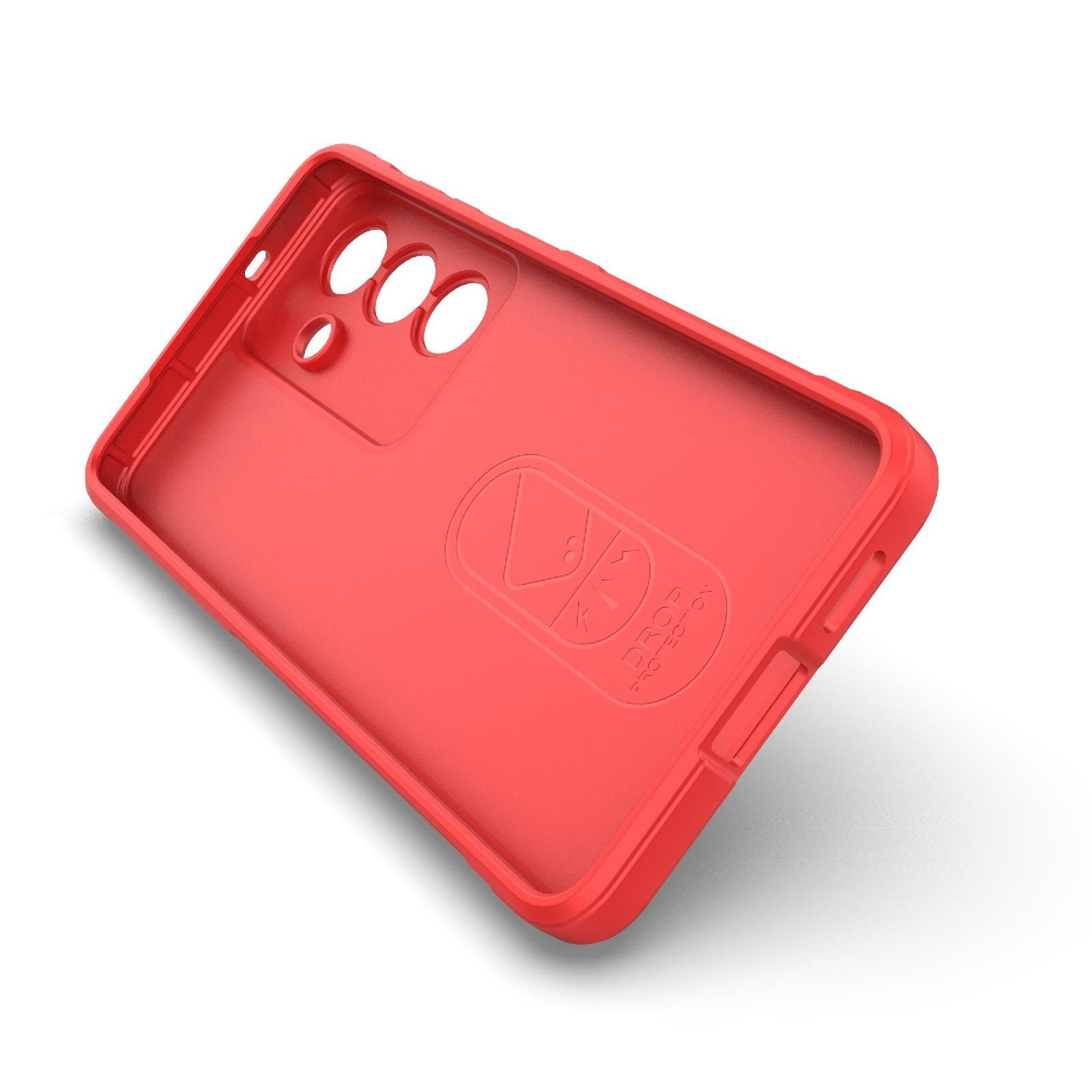 Rote Handyhülle mit Kameraaussparungen und "Drop Protection"-Logo.