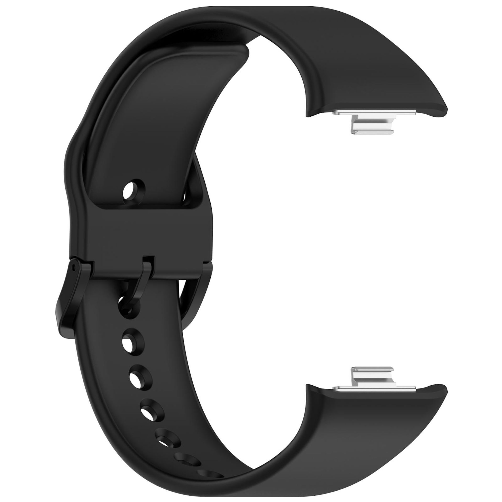 Schwarzes Armband mit Lochmuster und Metallschnalle.