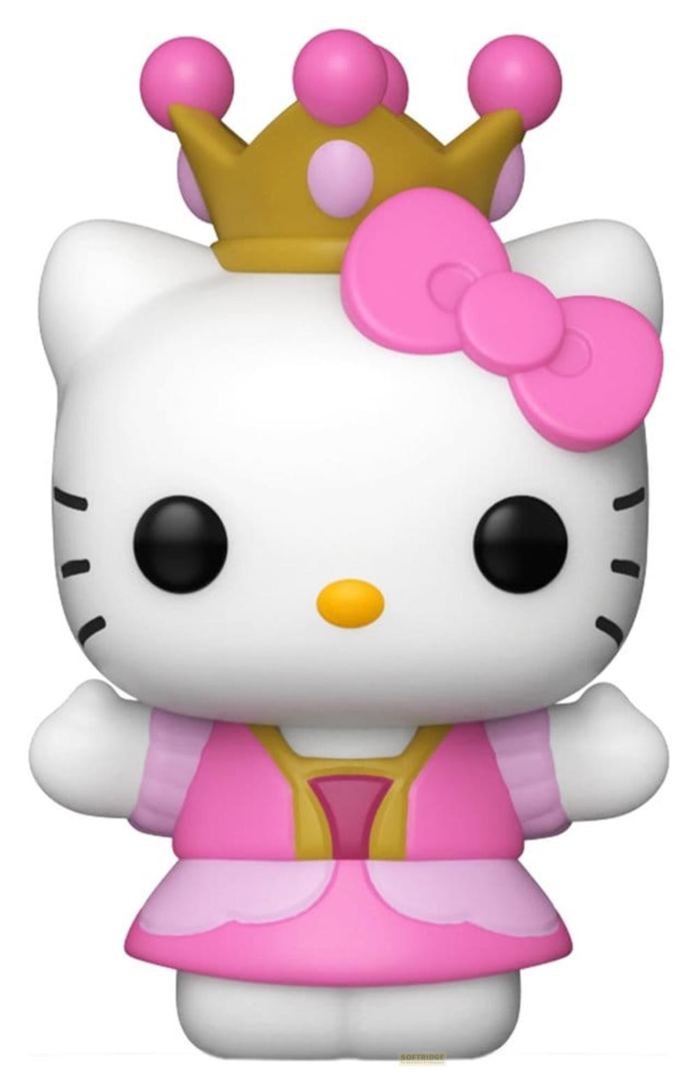 Hello Kitty con corona y vestido rosa.