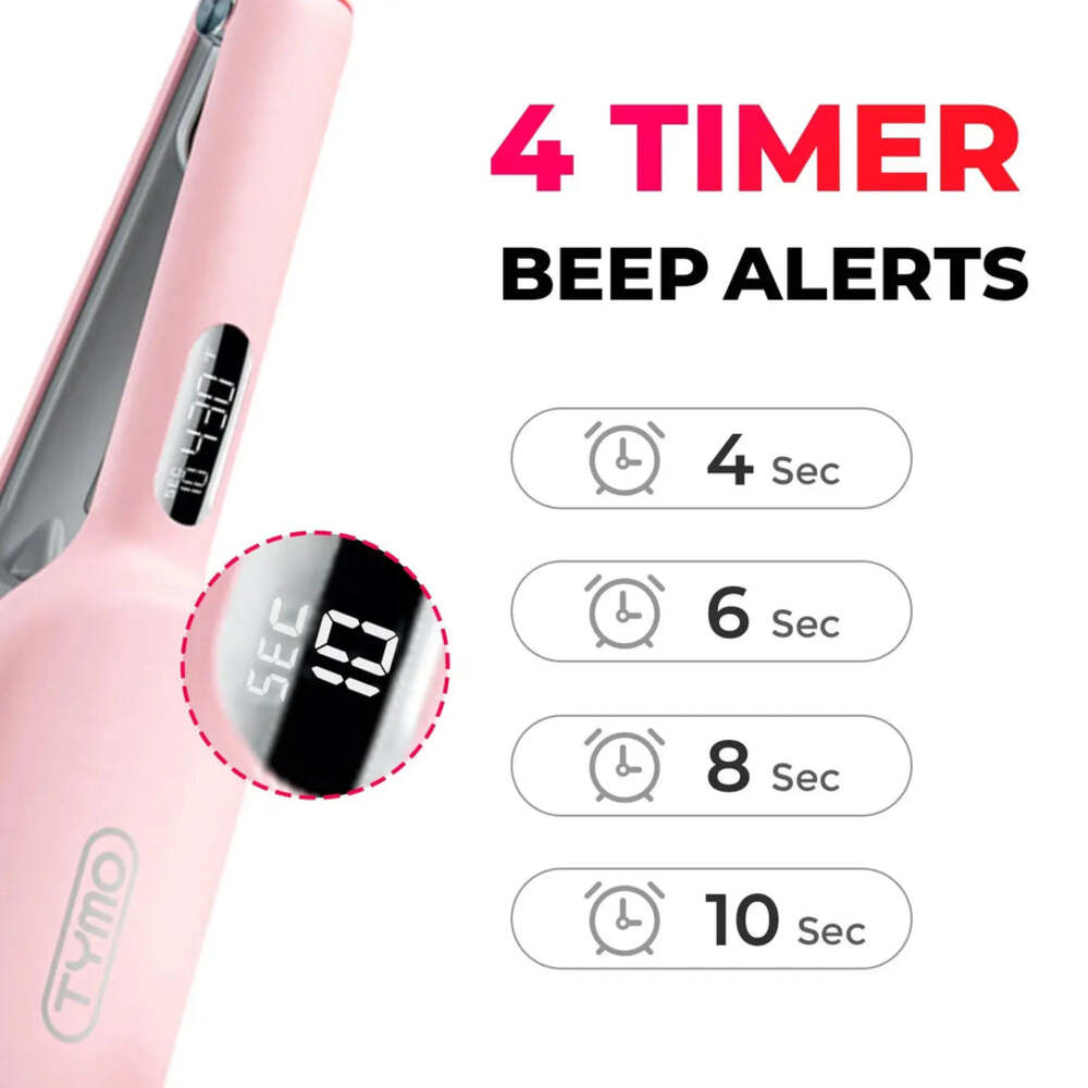 Una piastra per capelli rosa con display digitale e opzioni timer.