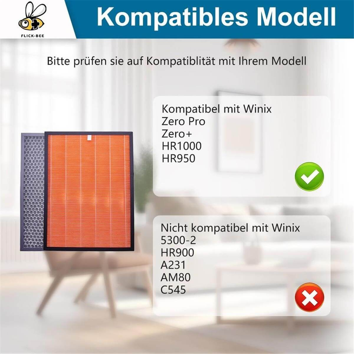 Zwei Luftfilter, ein kompatibler und ein nicht kompatibler mit Winix-Modellen.