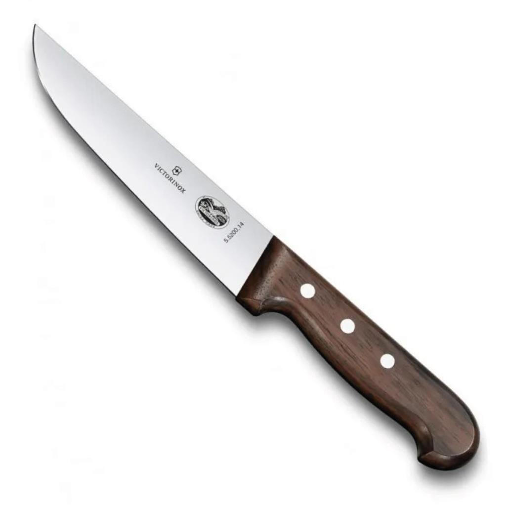 Ahşap saplı ve gümüş bıçaklı bir Victorinox mutfak bıçağı.