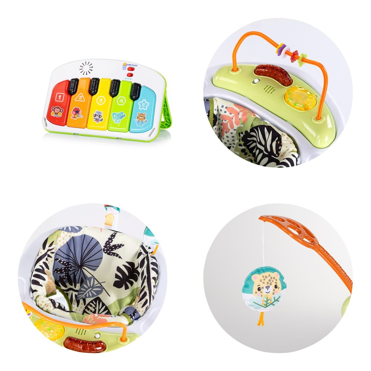 Ein bunter Spielzeug-Tastatur und Baby-Spielzeug-Details.