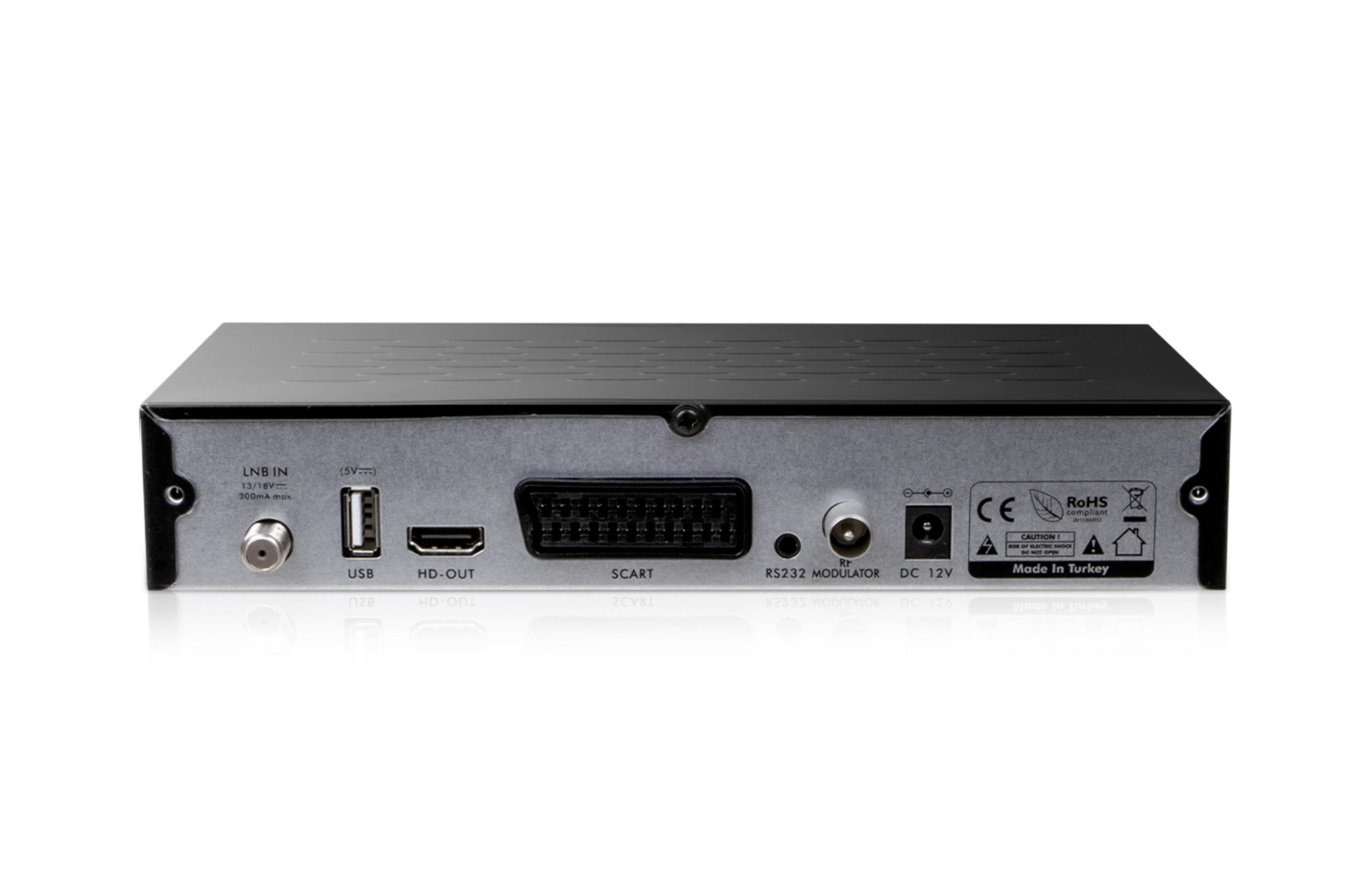 Dijital uydu alıcısının arkası: LNB IN, USB, HDMI, SCART ve DC bağlantı noktaları.