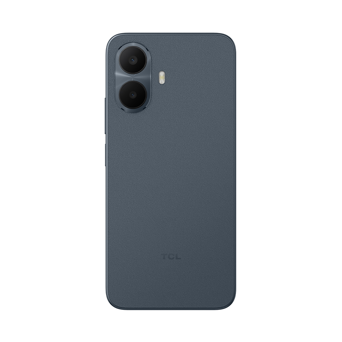 Granatowy smartfon z dwoma tylnymi aparatami i lampą błyskową.