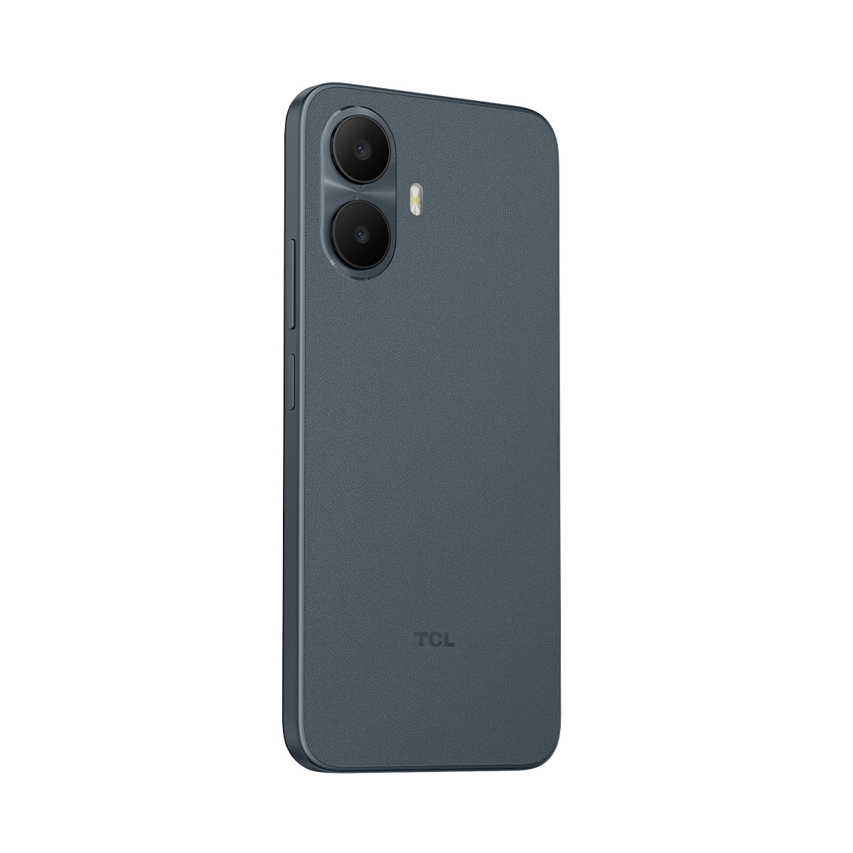 Ciemnoszary smartfon z dwoma aparatami i lampą błyskową z tyłu.