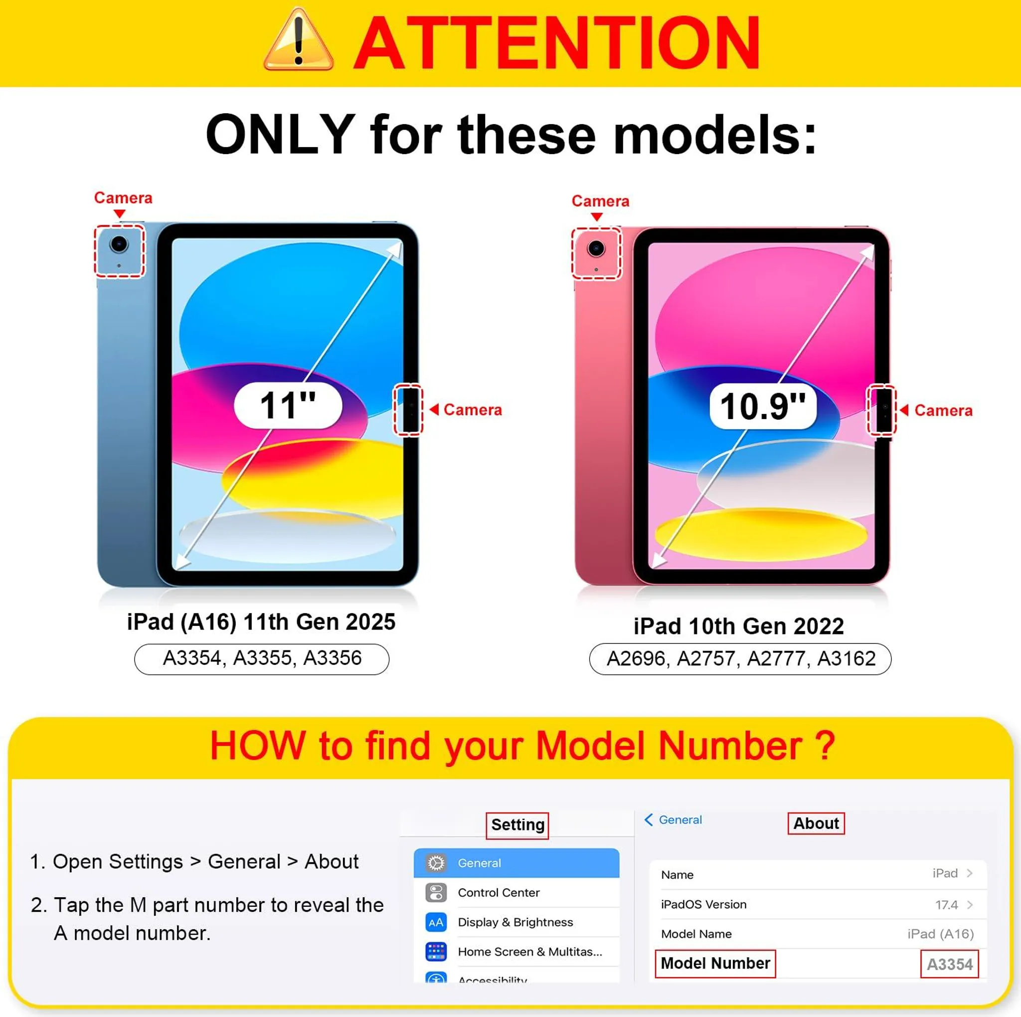 Zwei iPads: 11-Zoll (11. Gen) und 10,9-Zoll (10. Gen) mit Modellnummern.