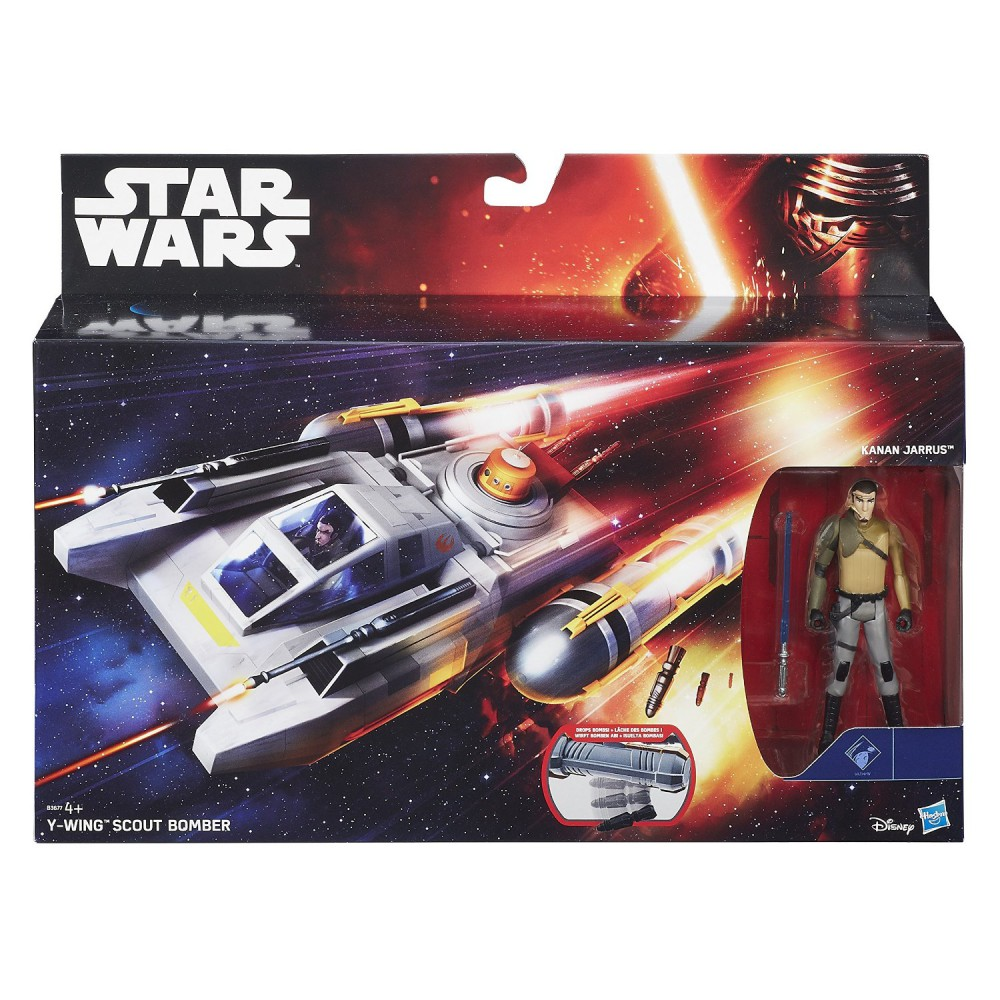 Star Wars Y-Wing Scout Bomber Spielzeug mit Kanan Jarrus Figur und Zubehör.