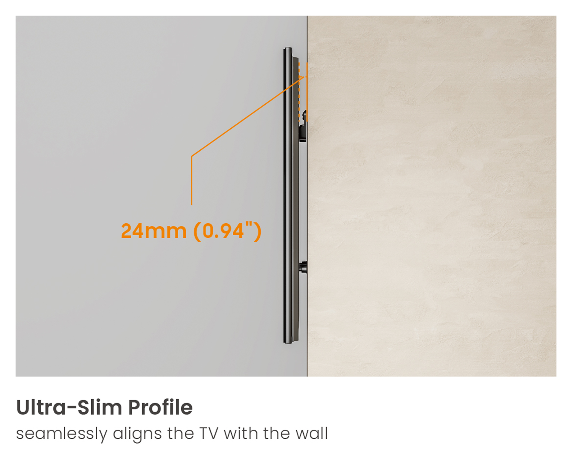 Ultra-schlankes Profil: 24mm (0,94") Abstand zur Wand.