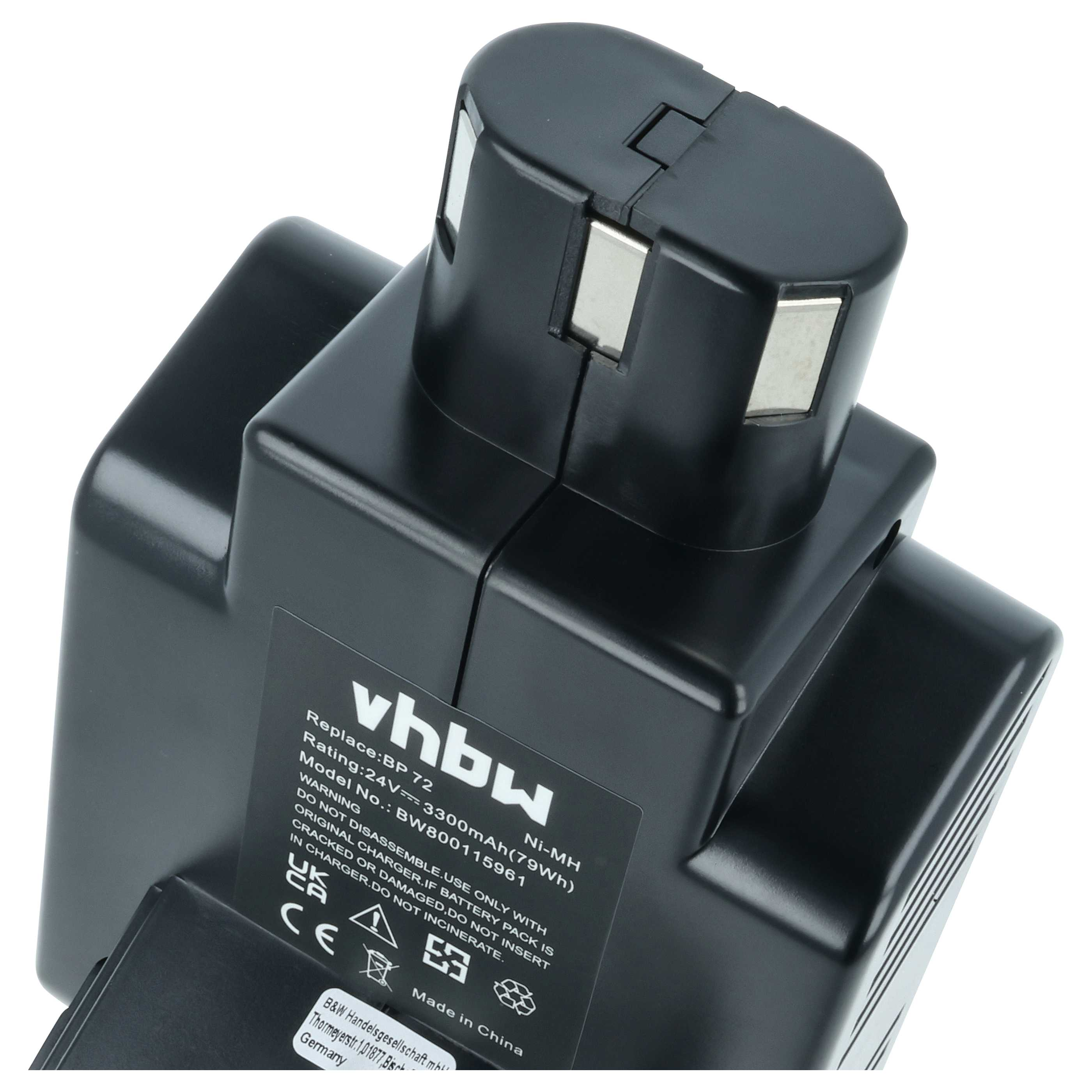 Schwarzer vhbw Ni-MH Akku, 24V, 3300mAh, Made in China.
