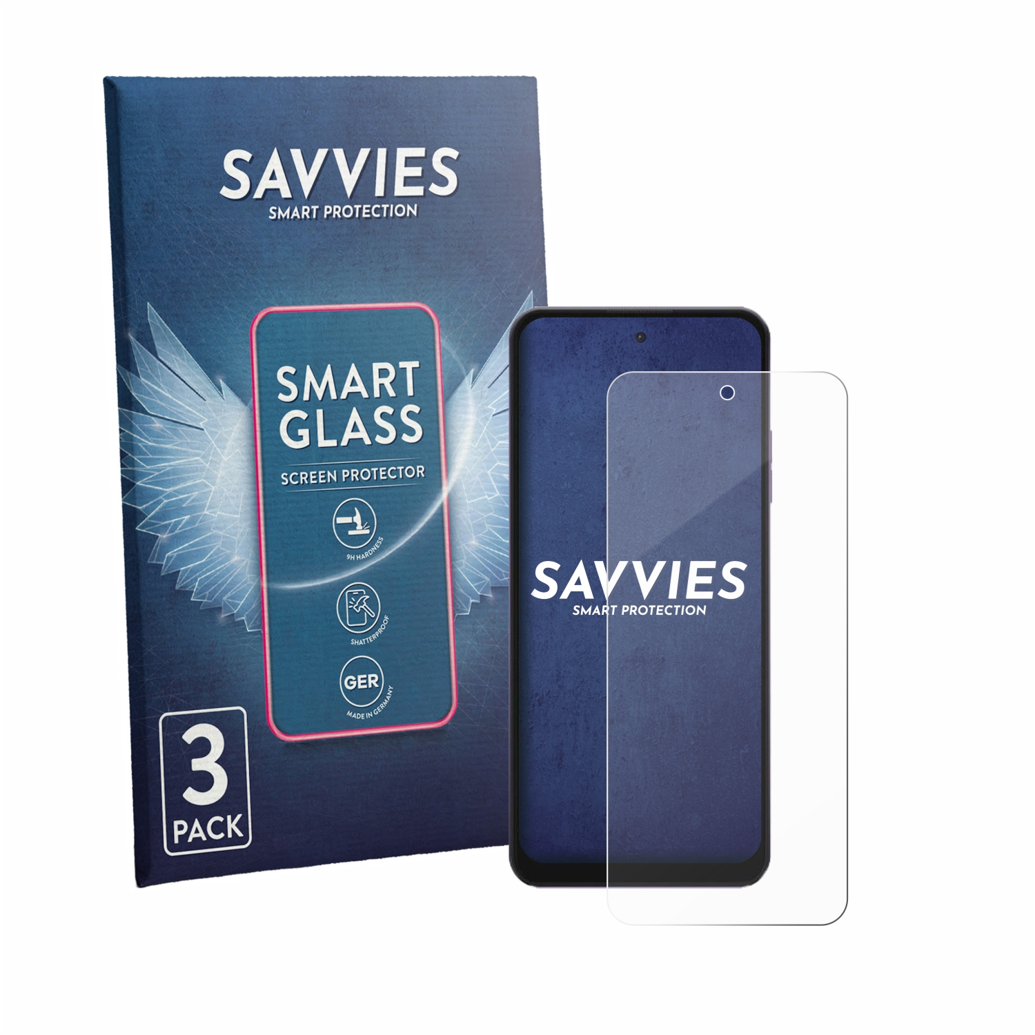 Savvies Smart Glass Displayschutzfolie: 3er Pack, 9H Härte, bruchsicher, Made in Germany.