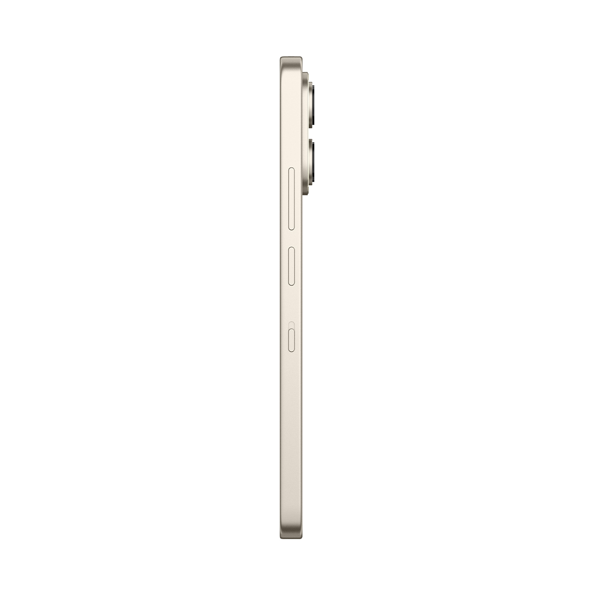 Eine goldene Smartphone-Seite mit zwei Kameras und Tasten.