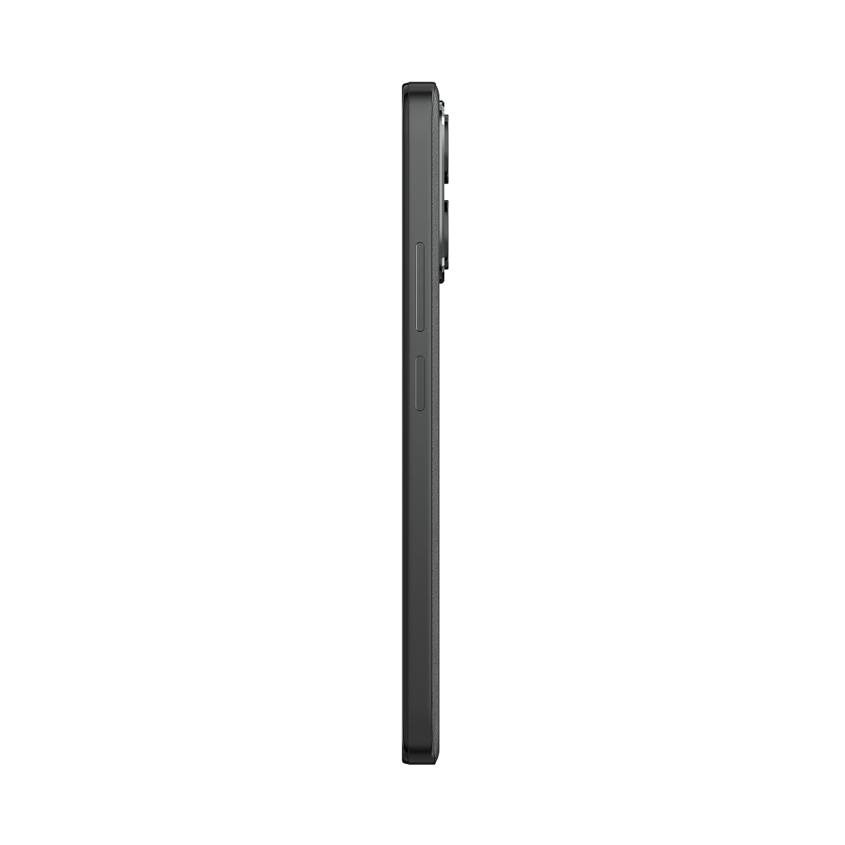 Teléfono inteligente negro de perfil con lentes de cámara detrás.