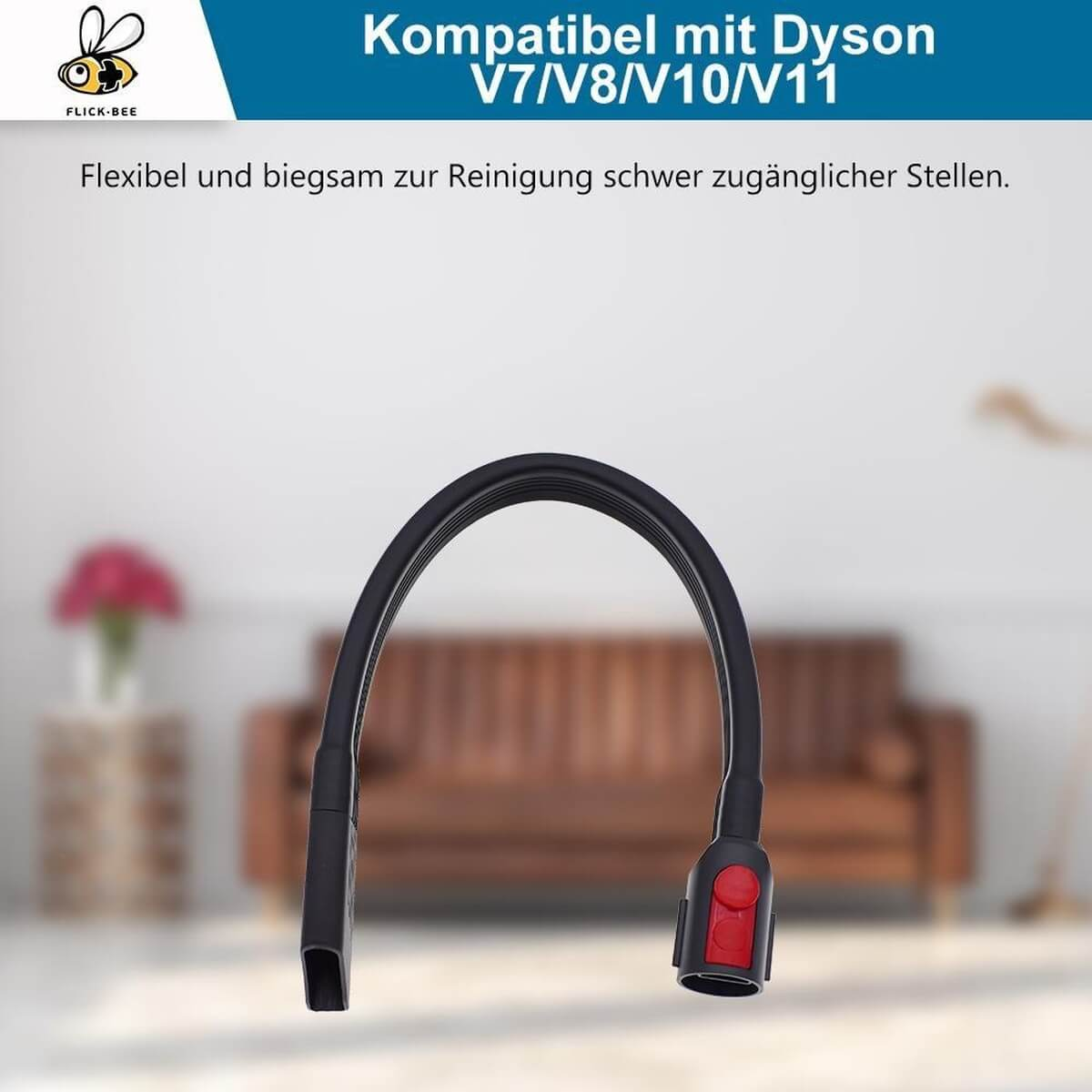 Schwarzer flexibler Staubsaugeraufsatz mit rotem Knopf, kompatibel mit Dyson V7-V11.
