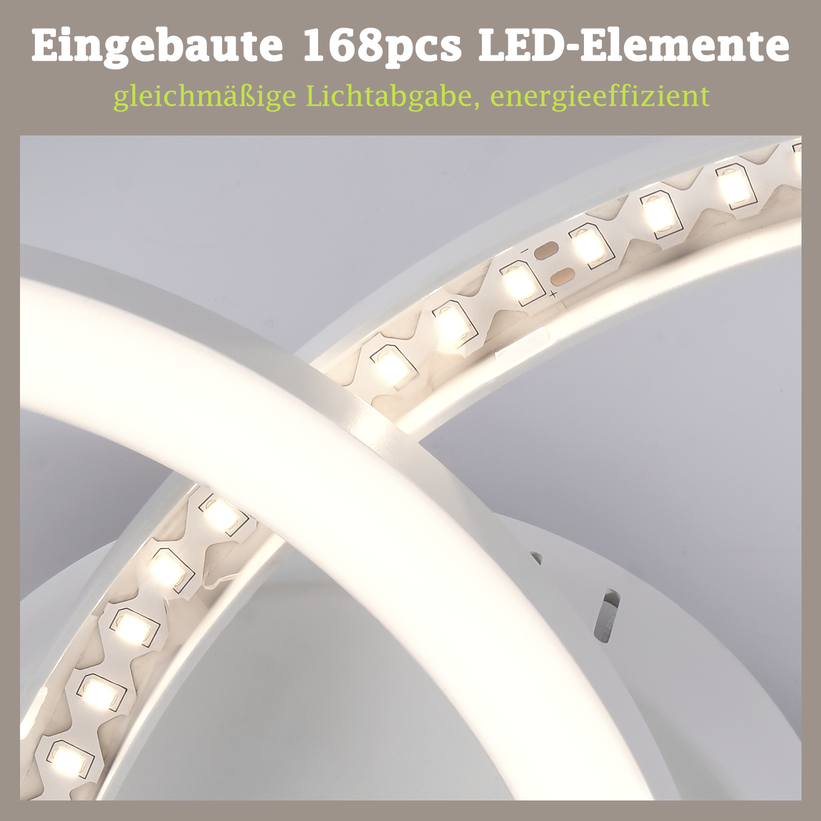 Primo piano di una lampada da soffitto bianca con elementi LED integrati.
