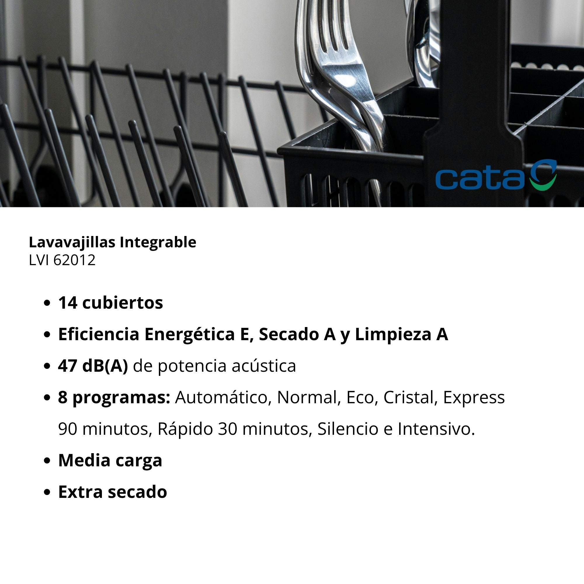 Lavavajillas integrable LVI 62012 con cesta para cubiertos y logo.