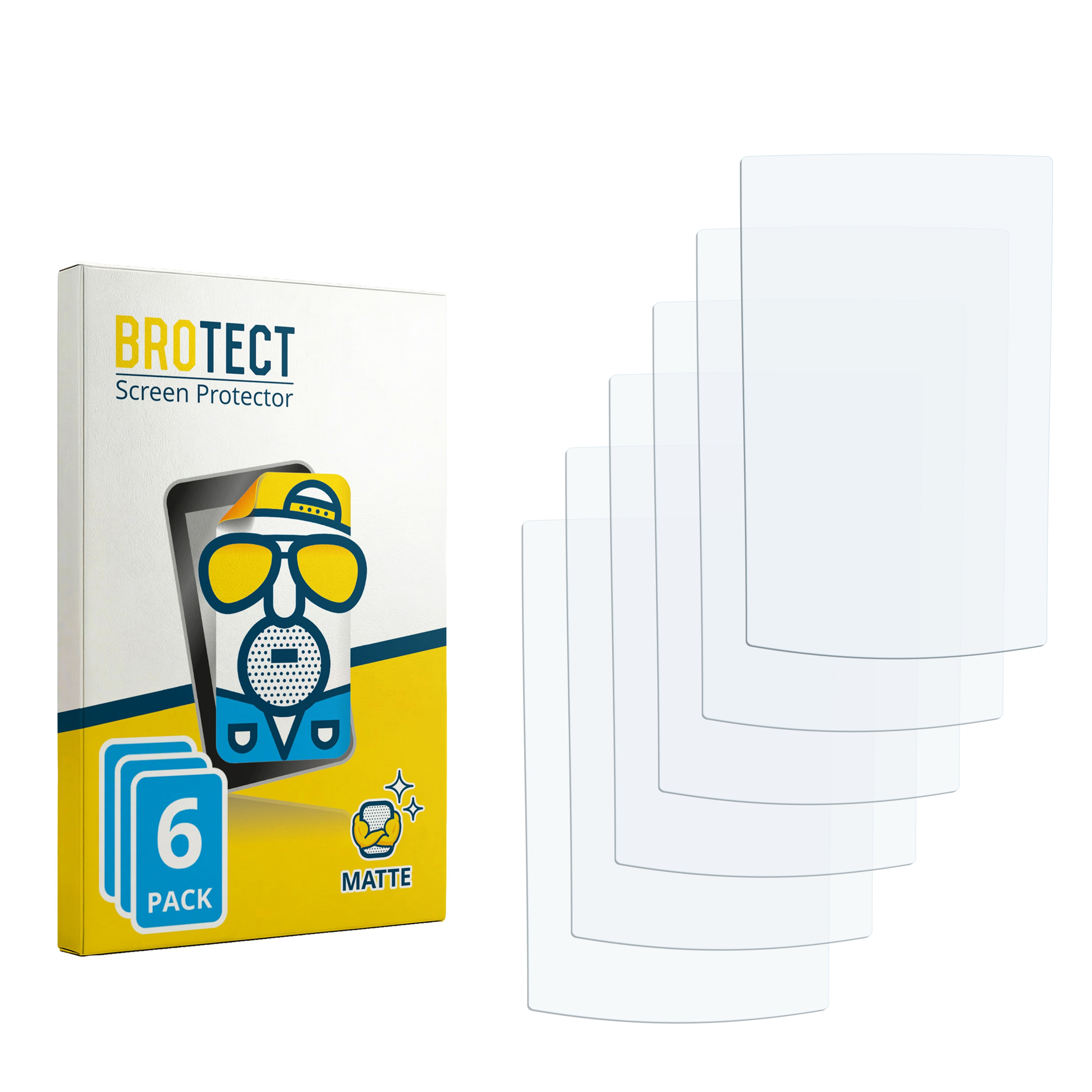 Verpackung mit 6 matten Displayschutzfolien und fünf einzelnen Folien daneben.