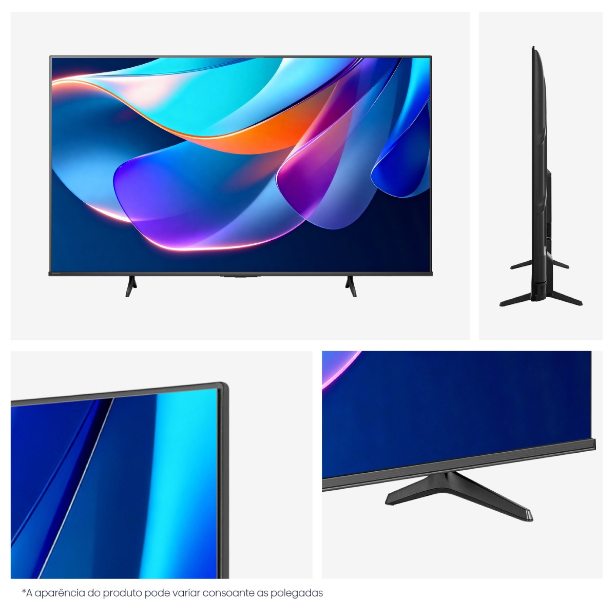 Un televisor moderno de pantalla plana con fondo abstracto y soporte delgado.