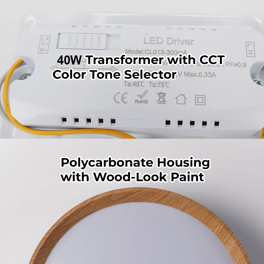 Driver LED 40W con selector de tono de color CCT y carcasa de policarbonato efecto madera.