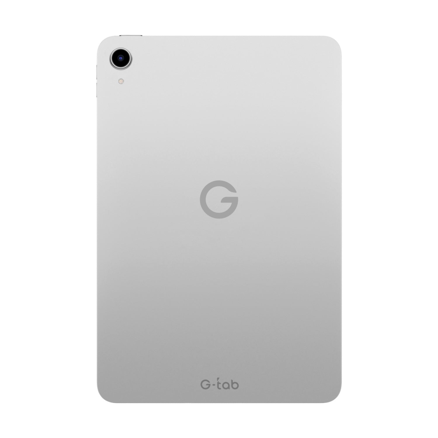 Una tablet plateada con cámara arriba a la izquierda y el logo de Google en el centro.