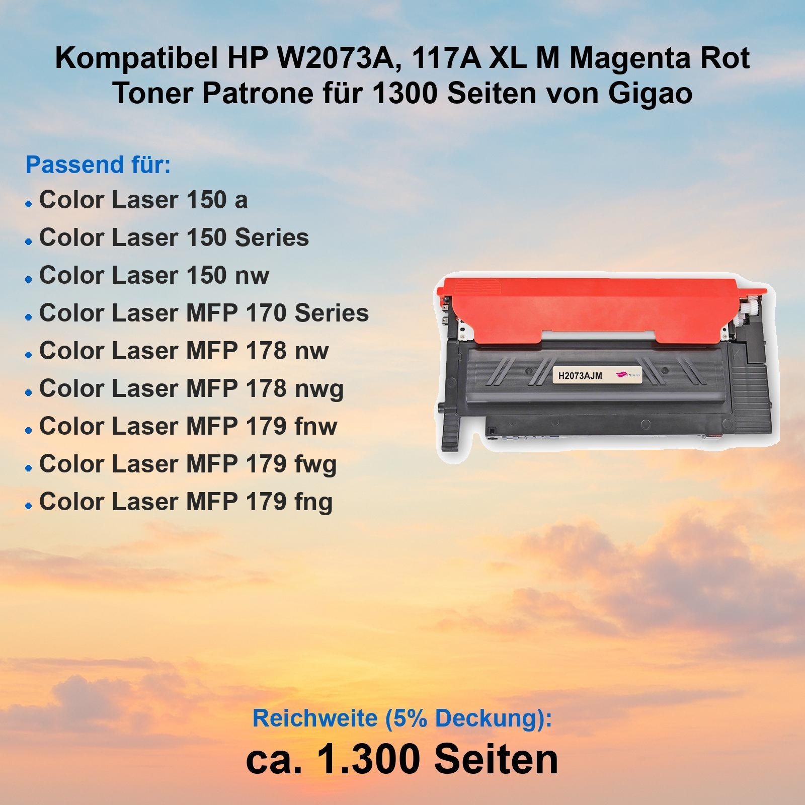 Magenta HP W2073A Tonerpatrone, kompatibel mit Color Laser 150 Serie.