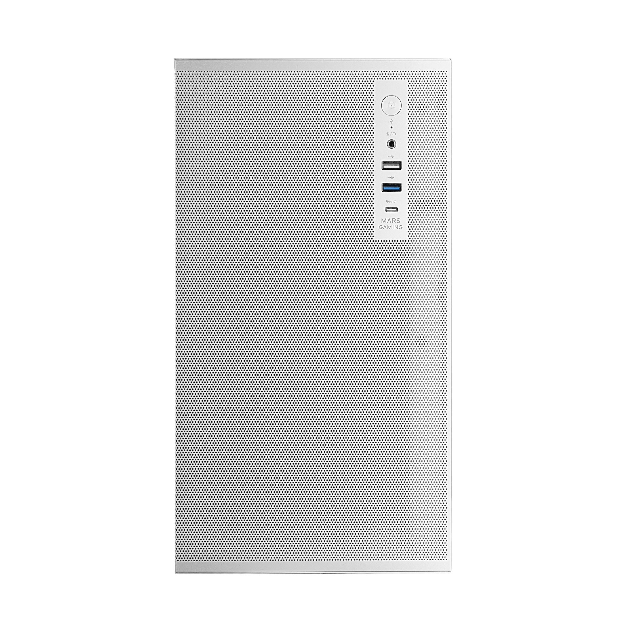 Case PC bianco con frontale forato e porte.