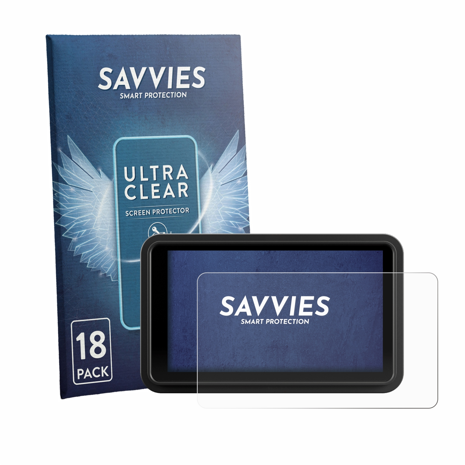Eine Packung mit 18 Savvies Displayschutzfolien, ultra-klar, für ein Gerät.