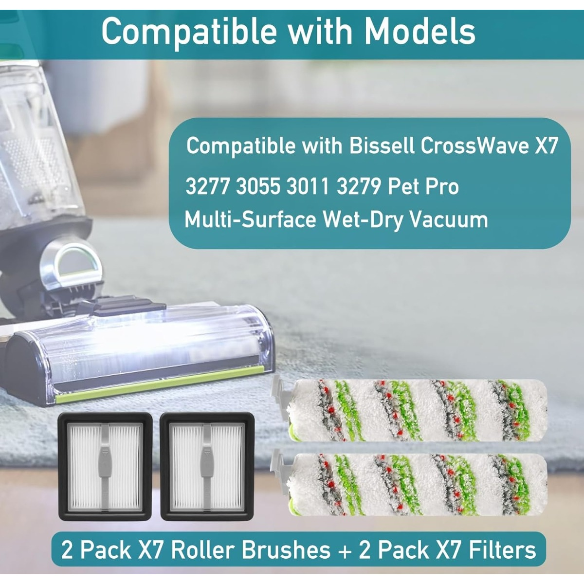 Accessori aspirapolvere: 2 spazzole a rullo e 2 filtri per Bissell CrossWave X7.