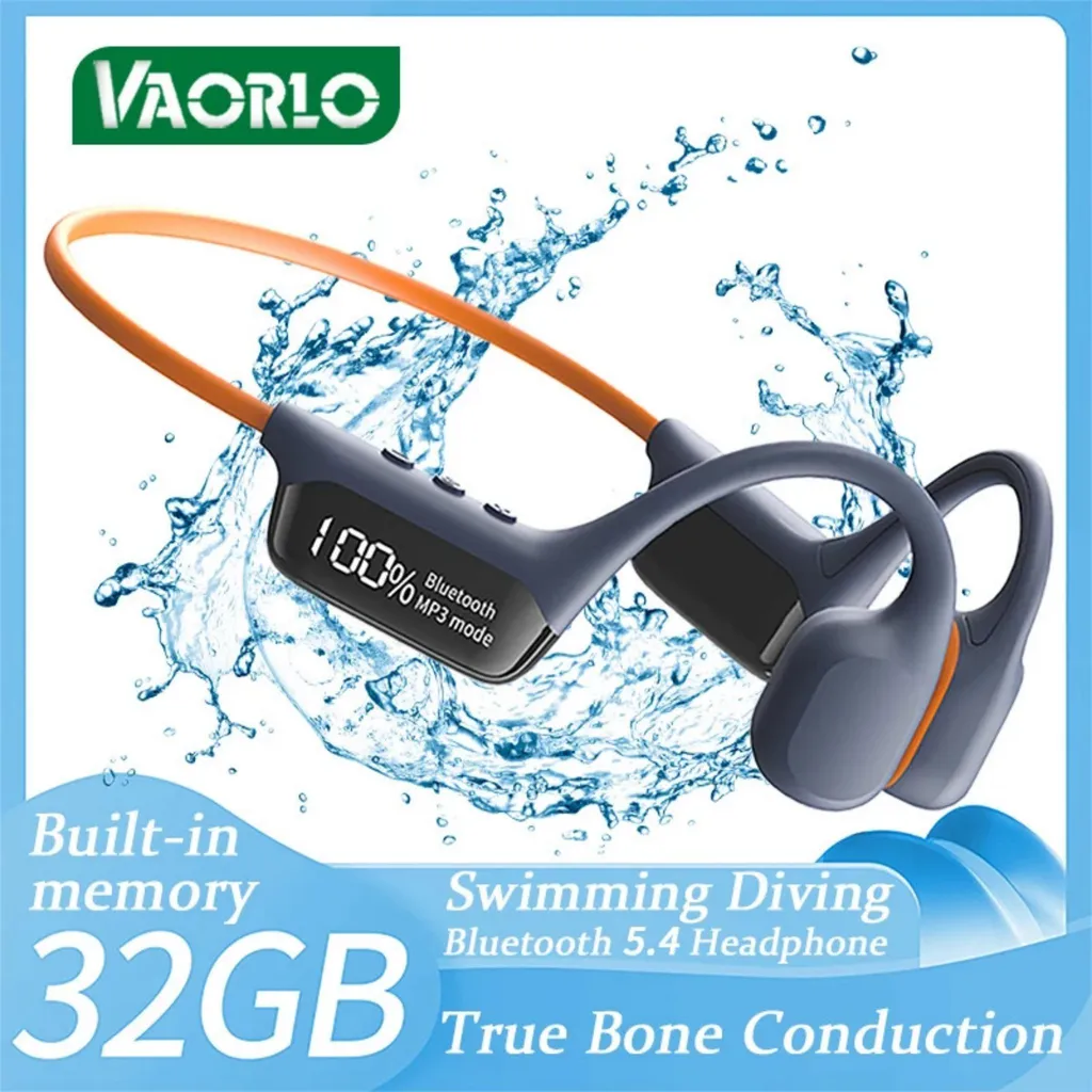 VAORLO True Bone Conduction Kopfhörer, 32GB, Bluetooth 5.4, wasserdicht.