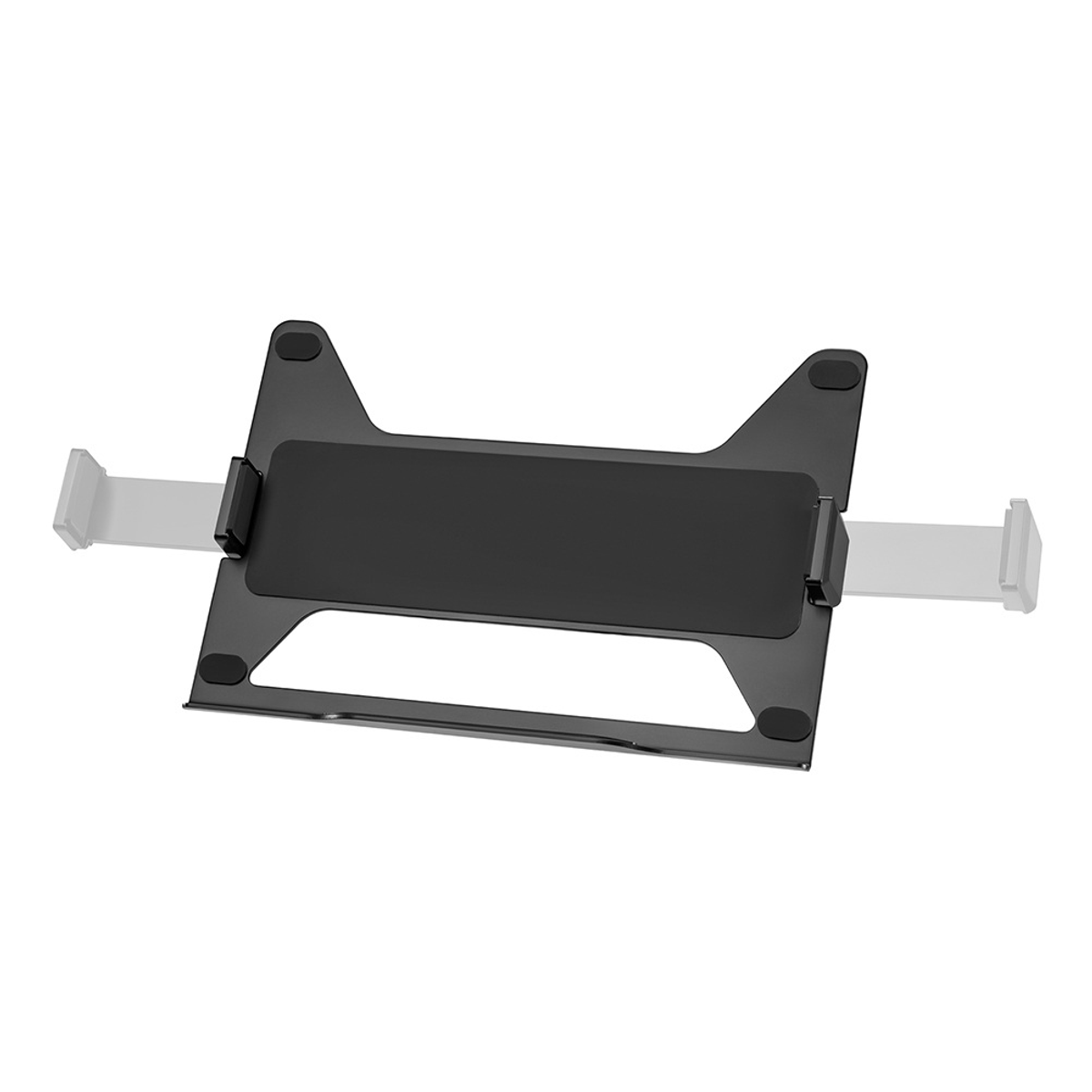 Black laptop stand with extendable holders.