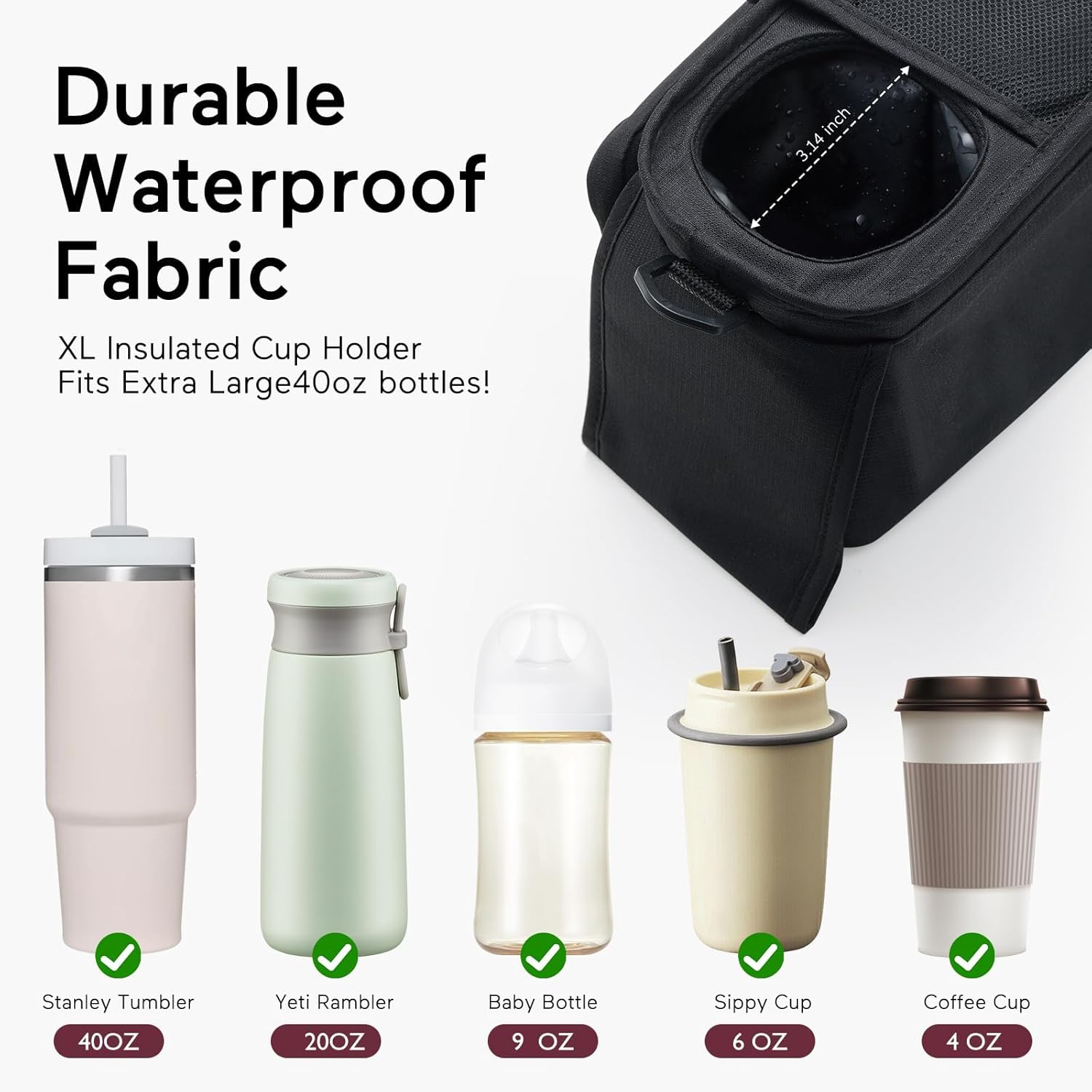 Portabicchieri XL in tessuto impermeabile resistente per bottiglie da 40 oz.