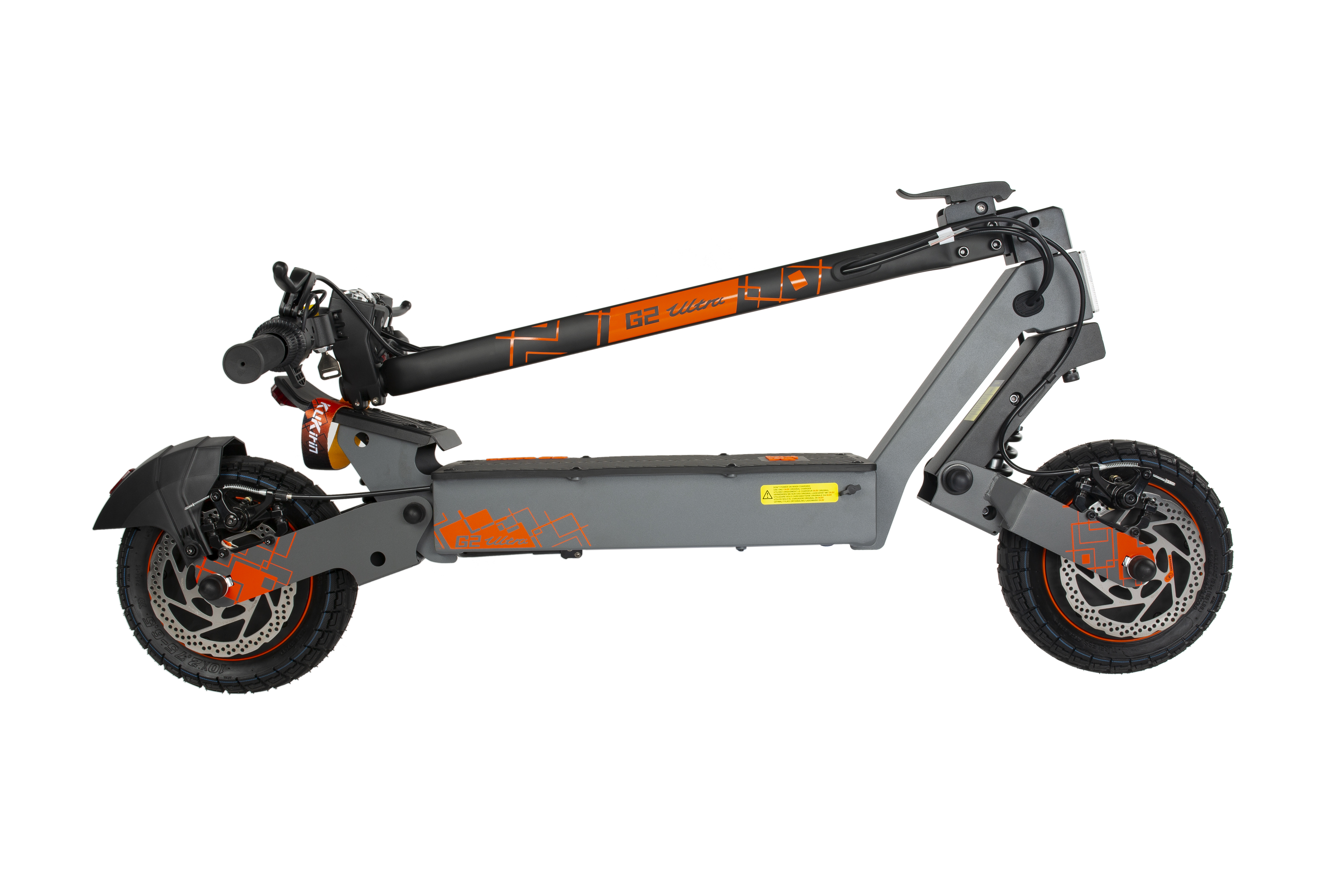 Monopattino elettrico grigio con accenti arancioni e scritta 'G2 Ultra'.
