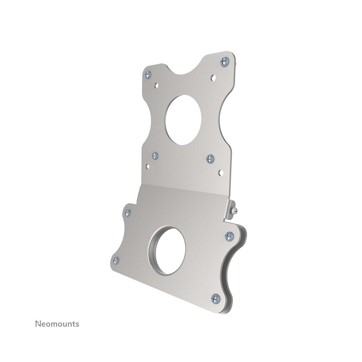Zilveren metalen beugel met twee ronde uitsparingen en schroeven.