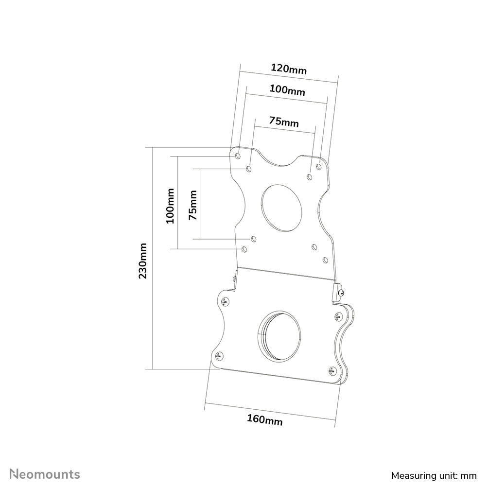 Technische tekening van een metalen beugel met afmetingen. Meetunit: mm.