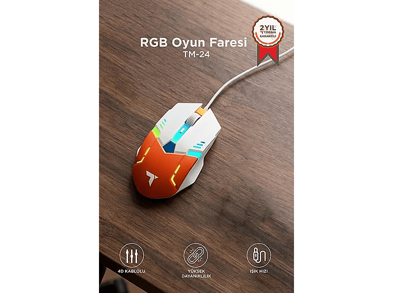 TORIMA TM24 RGB Aydınlatmalı Kablolu Gaming Mouse Beyaz