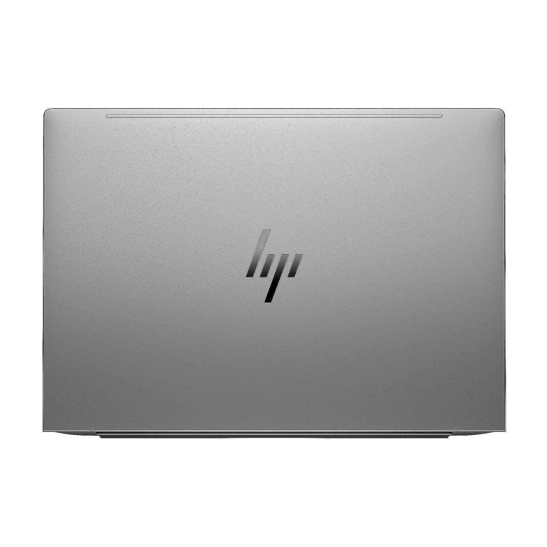 Laptop argentato chiuso con logo HP sul coperchio.