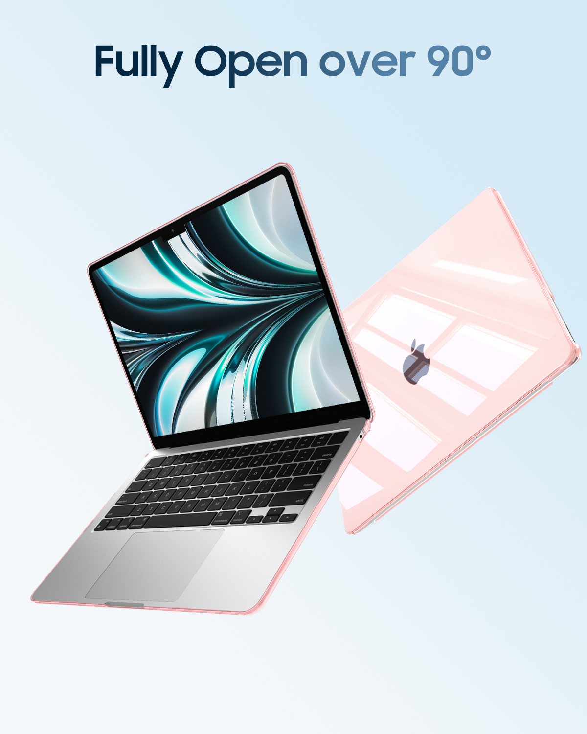 Ein rosafarbener Laptop mit geöffnetem Bildschirm und geschlossenem Laptop daneben.