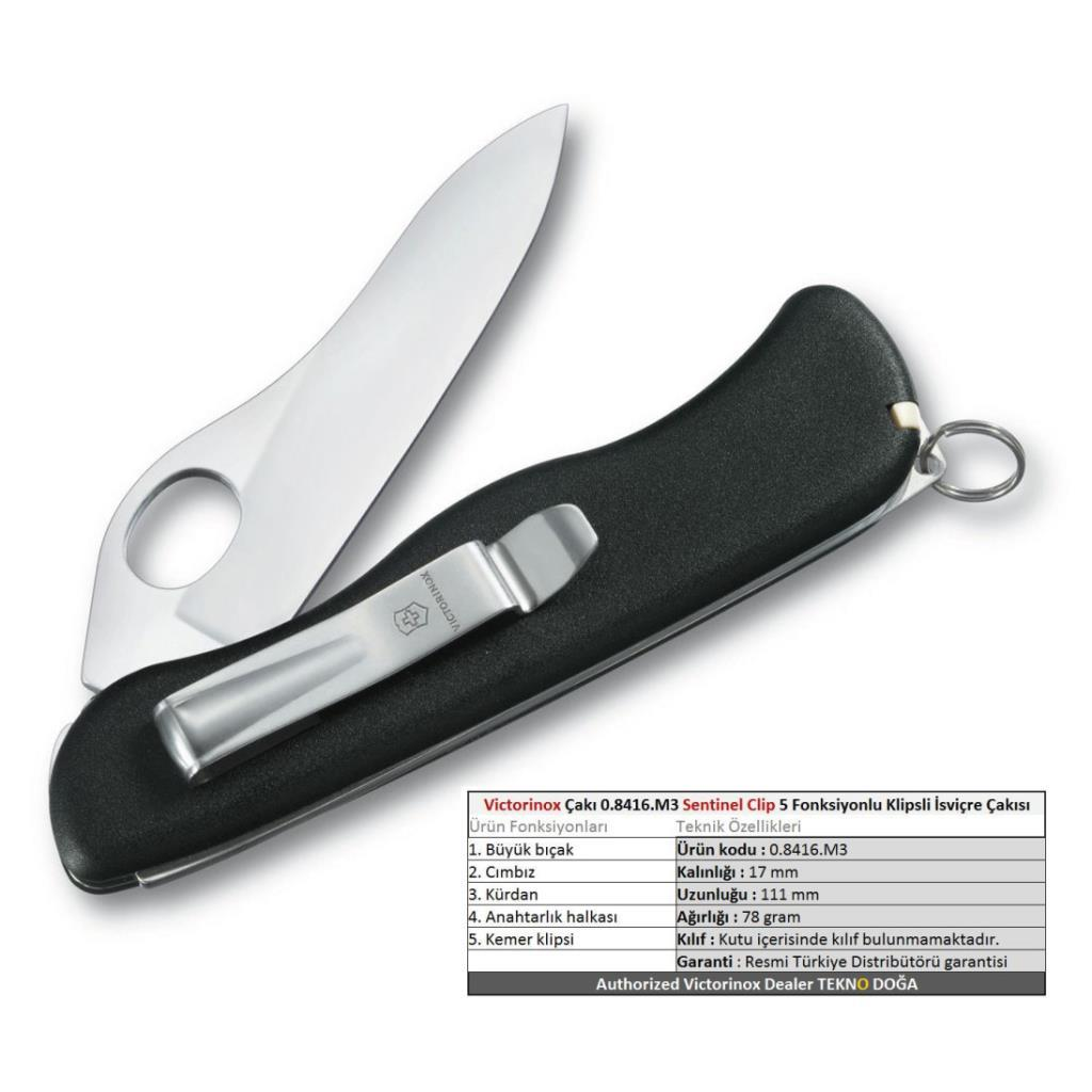 Gümüş bıçak ve klipsli siyah Victorinox çakı beyaz zeminde duruyor.