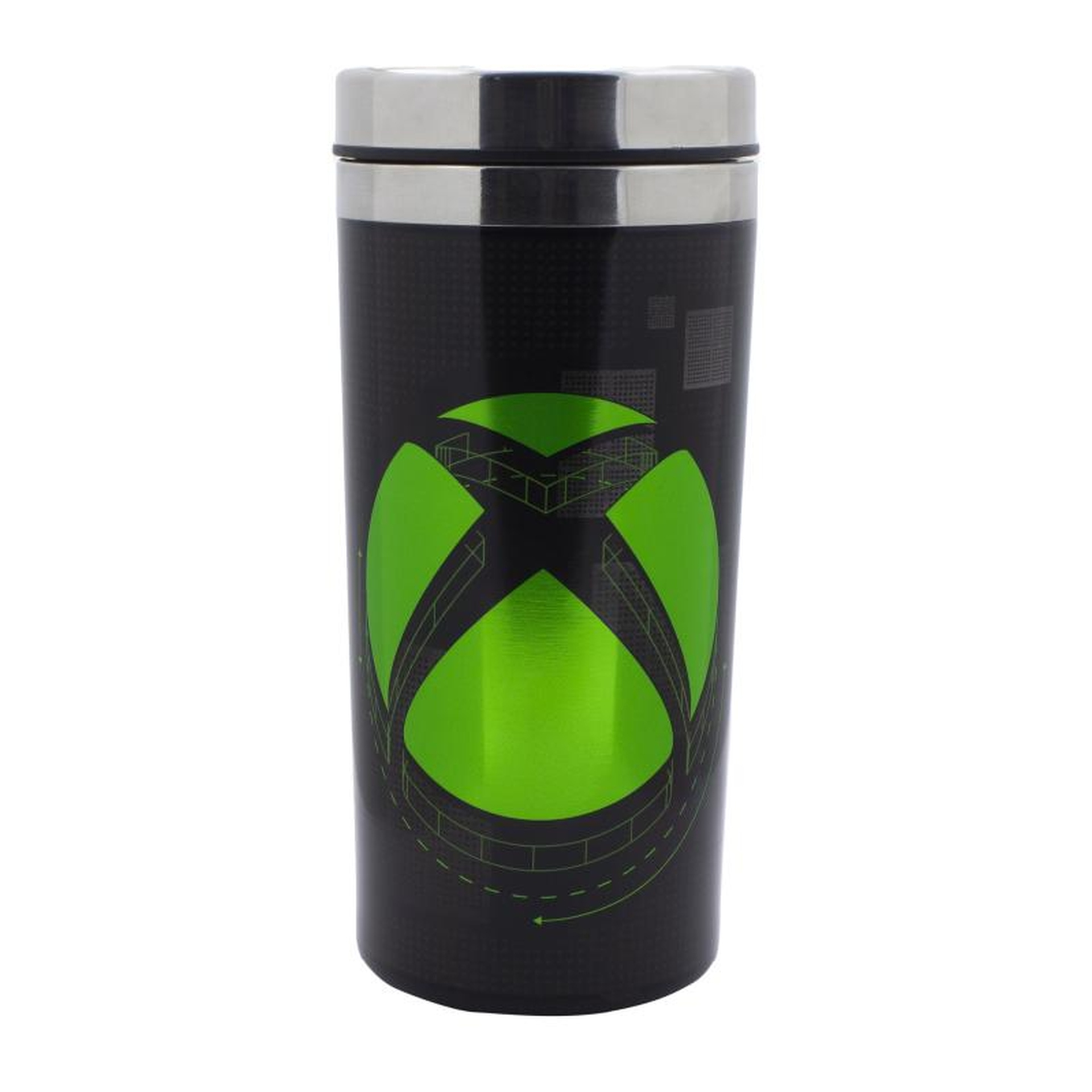 Czarny kubek termiczny z neonowo zielonym logo Xbox.
