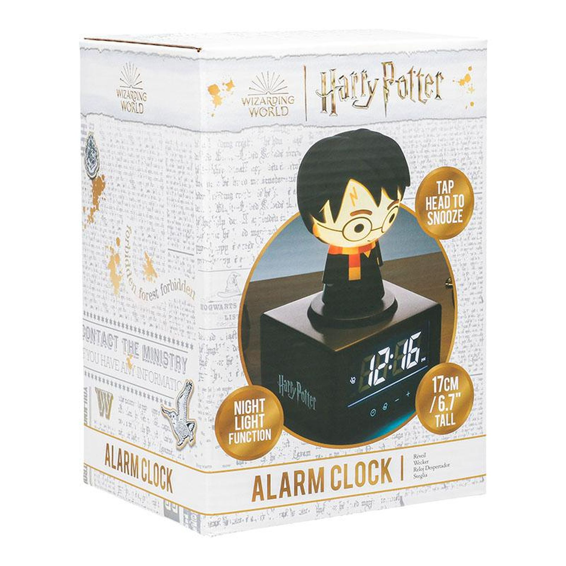 Budzik Harry Potter z funkcją światła nocnego i drzemki.