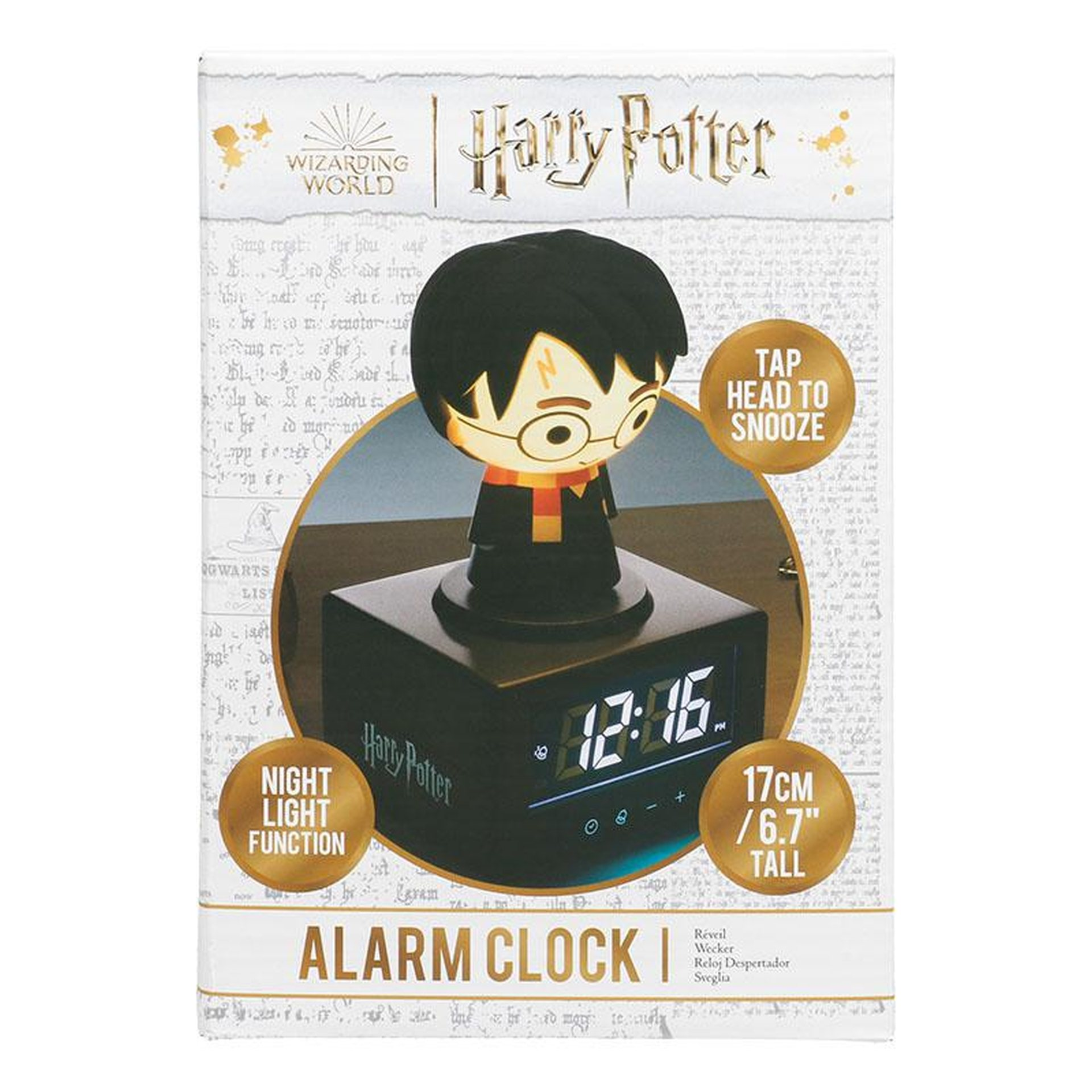 Budzik Harry Potter z funkcją światła nocnego i drzemki, 17cm wys.