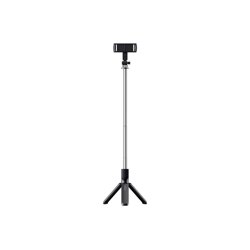 Telefon tutuculu ve üç ayaklı tabanlı uzatılabilir selfie çubuğu.