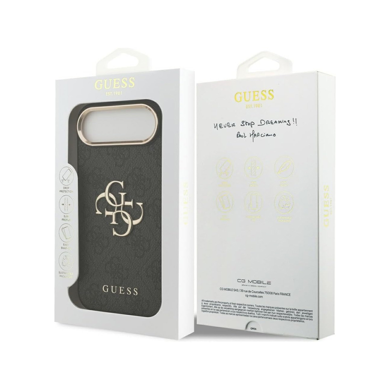 Custodia per telefono Guess in confezione con logo.