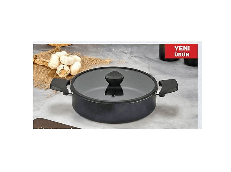 EDA ZK-233 Perla 28 cm Granit Döküm Kısa Basık Tencere Siyah