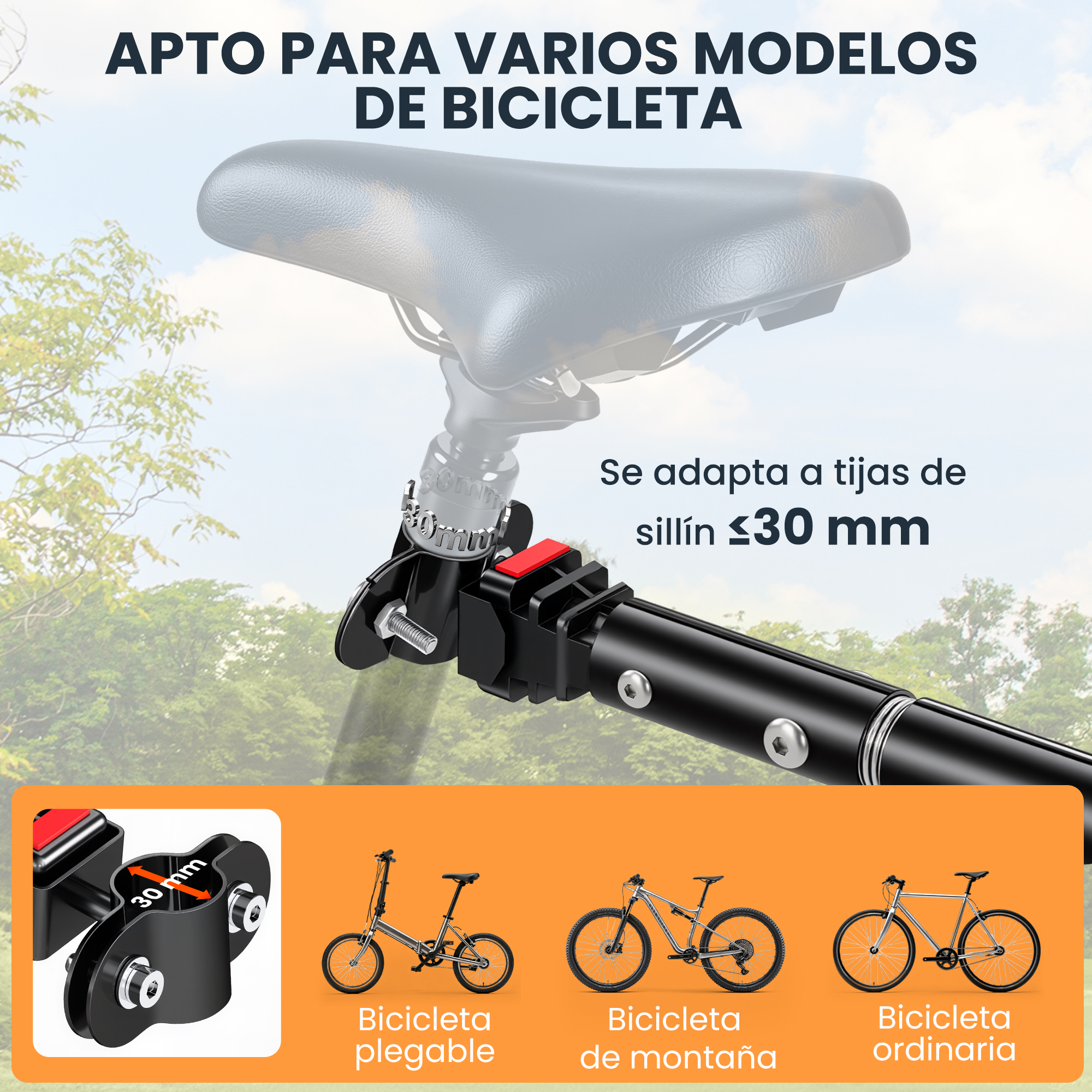 Abrazadera de tija de sillín para bici, apta para varios modelos.