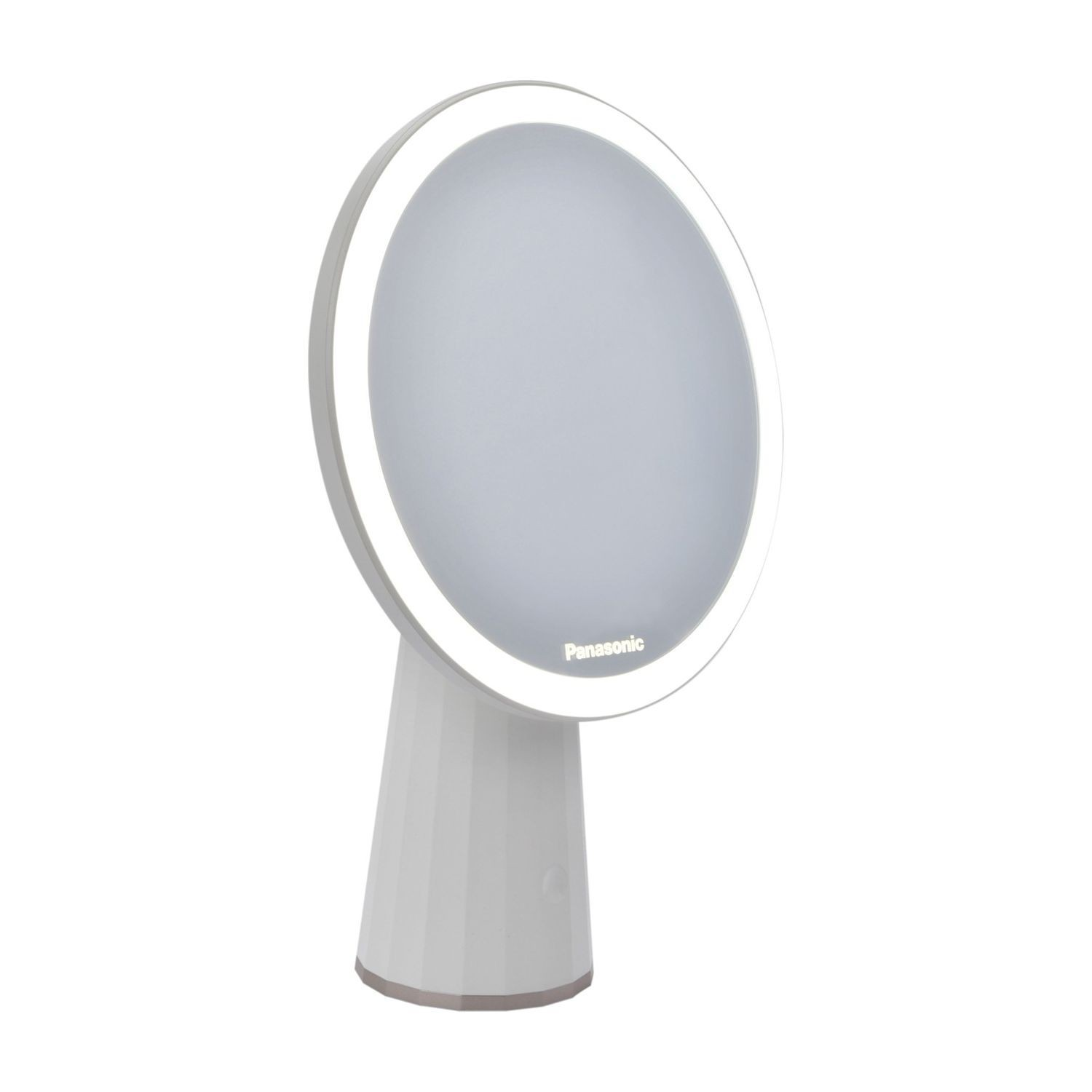 Panasonic logolu, LED aydınlatmalı beyaz makyaj aynası.