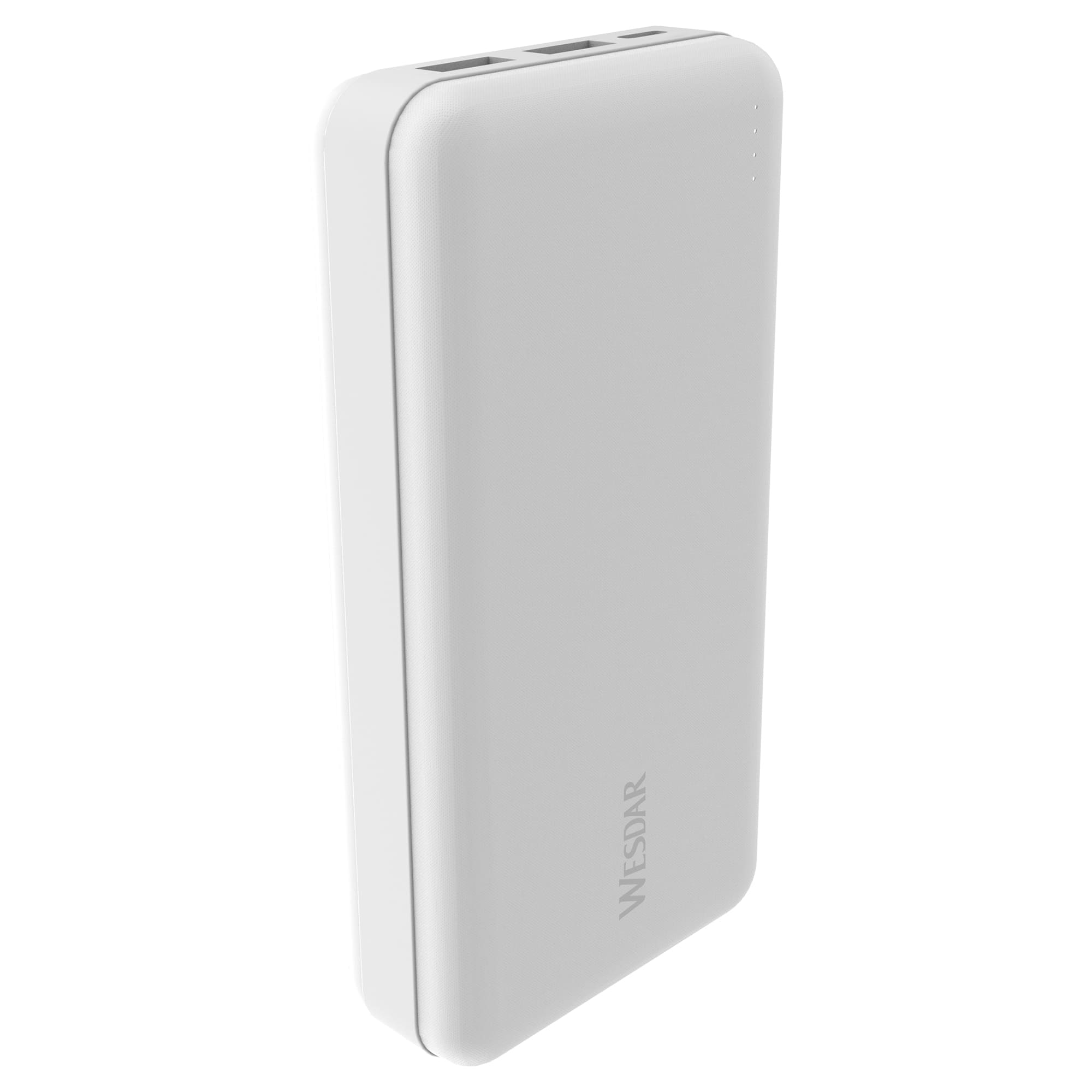 WESDAR yazılı beyaz, dikdörtgen bir powerbank cihazı.