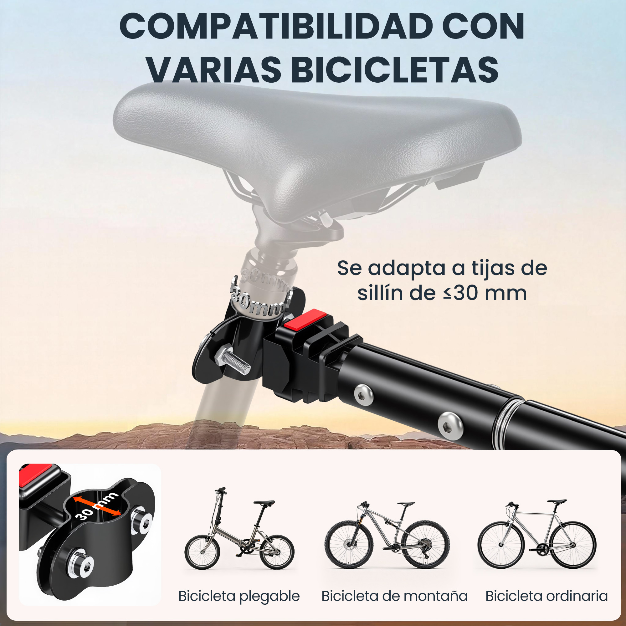 Compatibilidad de tija de sillín con varias bicicletas.