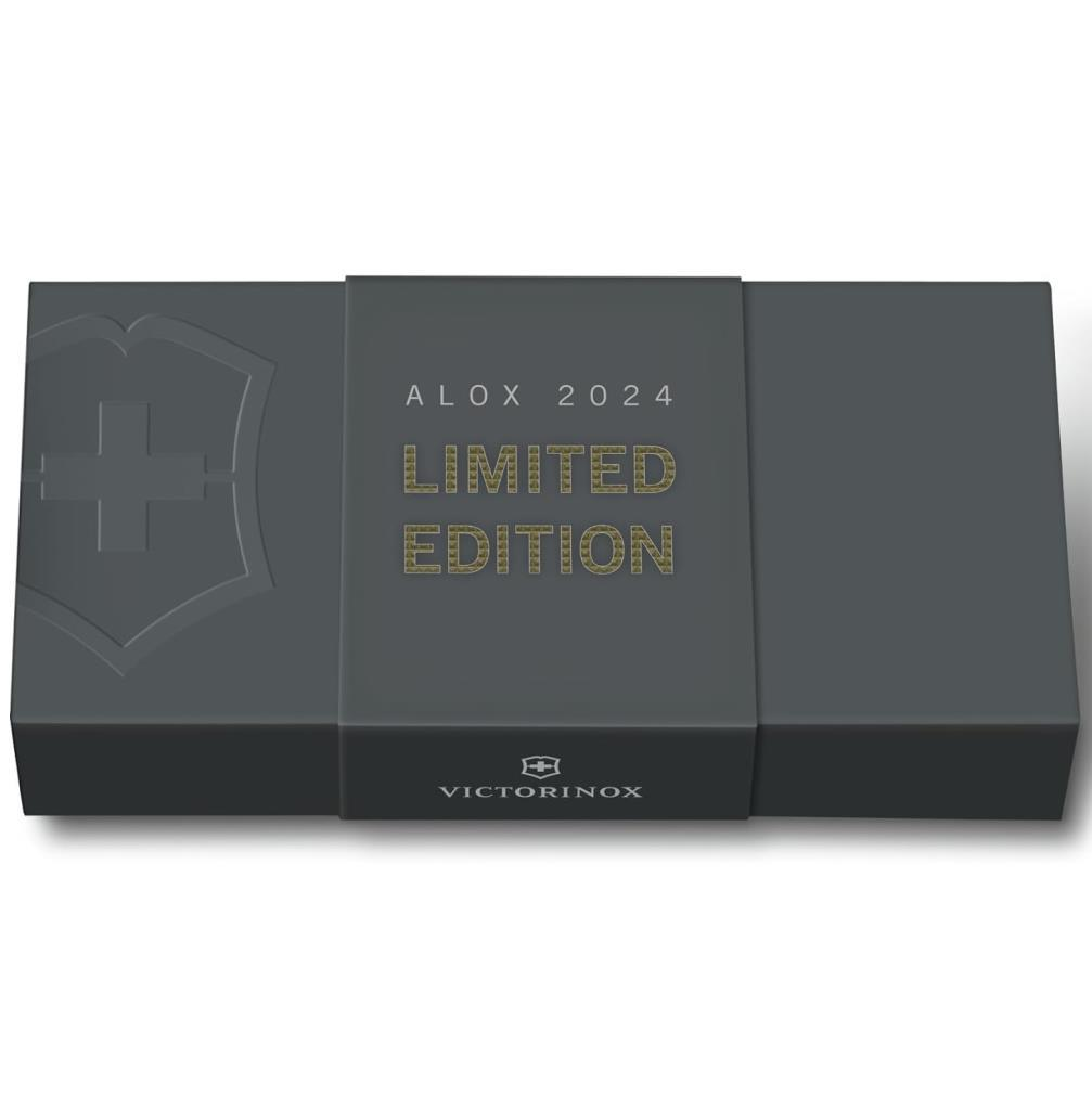 "ALOX 2024 LIMITED EDITION" ve Victorinox logosu bulunan gri hediye kutusu.
