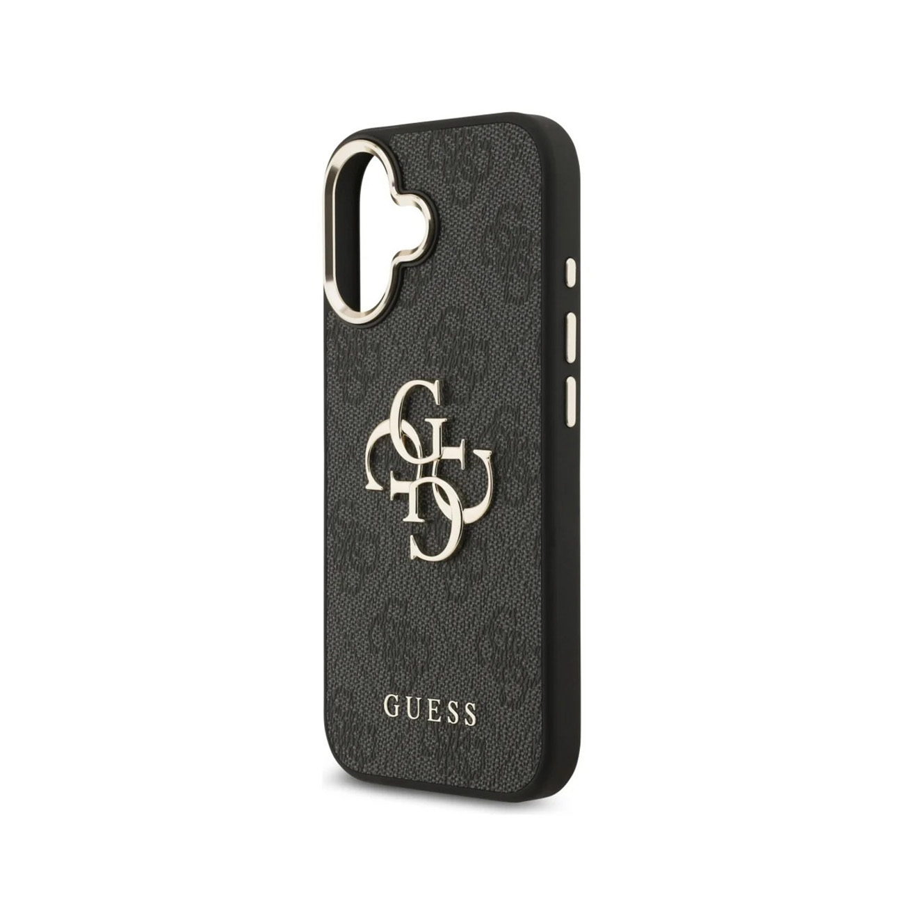 Custodia nera per telefono con logo e motivo GUESS.